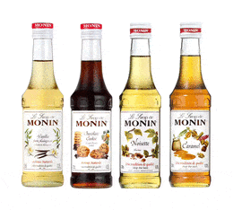 Monin Coffee Syrup Pack With Caramel, Vanilla, Chocolate Cookie and Hazelnut - 4 x 25cl