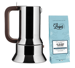 Alessi 9090 3-cup Moka Pot for induction hobs designed by Richard Sapper + Café Lugat