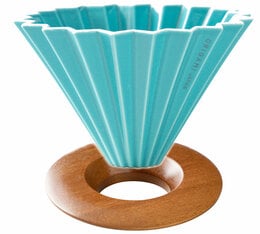 Origami Dripper M in Porcelain Turquoise + Wooden Holder