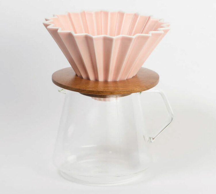 Origami Dripper M Matte Pink + Acacia Wood Stand