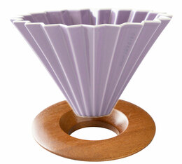 Dripper ORIGAMI violet en porcelaine de Mino avec support en bois