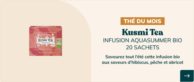 Savourez l'infusion bio hibiscus, pêche, abricot de Kusmi Tea en sachet !