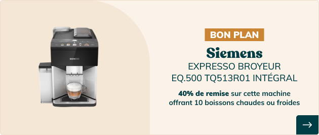 40% de remise sur cet Expresso Broyeur SIEMENS EQ.500 TQ513R01 Intégral
