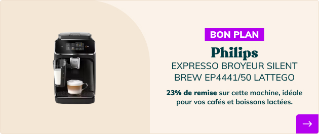 La EP4441/50 avec 23% de remise, la machine parfaite pour vos cafés et boissons lact&eacu